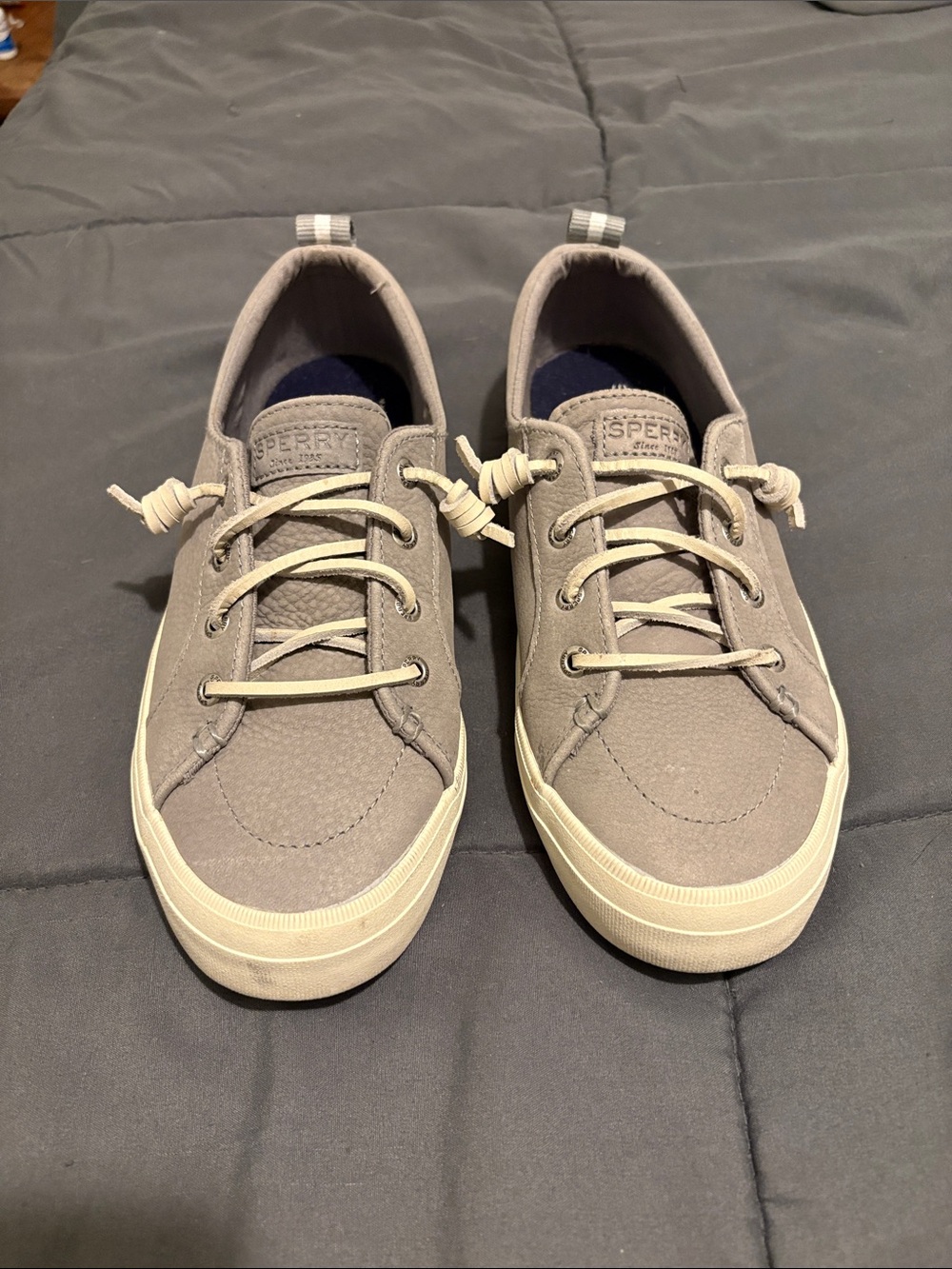 Sperry Women's Grey Leather Boat Shoes with Cream Sole